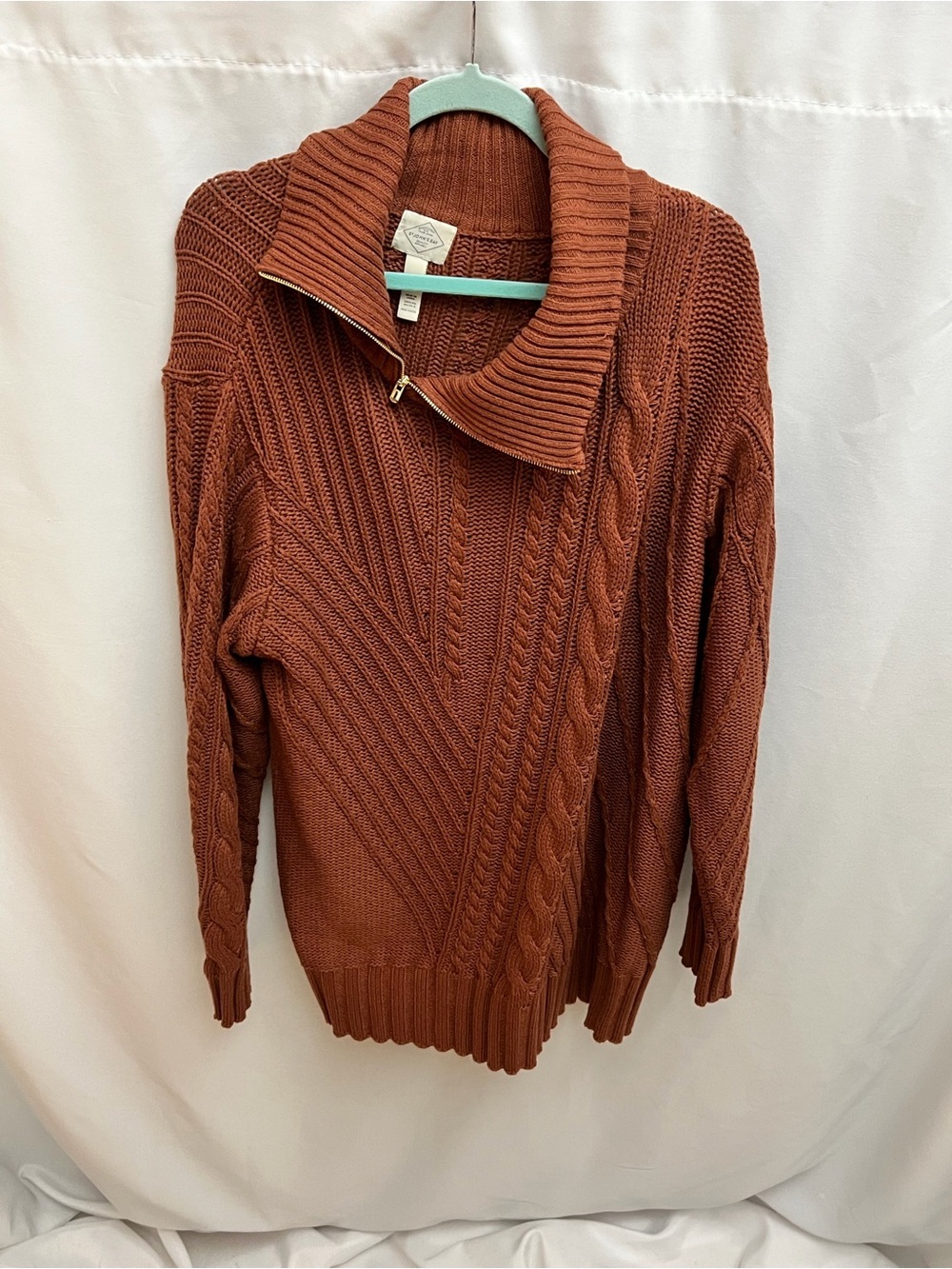 St John’s Bay 1X Aurora Brown Cable Knit Sweater Quarter Zip Mock Neck NWT